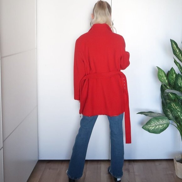 Michael Kors 100% Wool Red Coat With Stand-collar & Belt - Picture 4 of 13